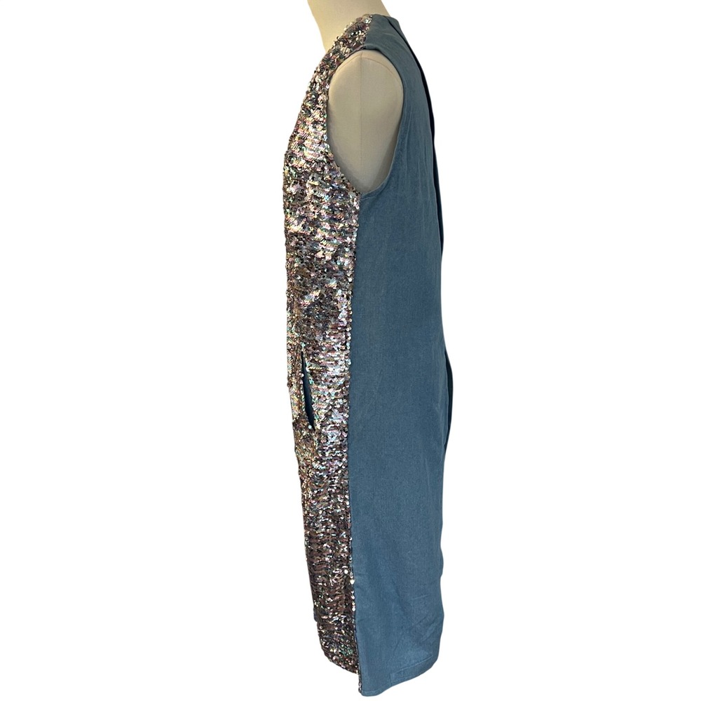 Vintage Betsey Johnson Rare 90s Archival Iridescent Sequin Duster‎ Vest Maxi M - Picture 6 of 10